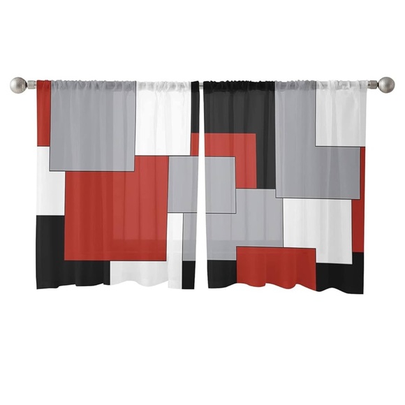 NWOT Sheer Curtains Size 52X63X2” Black Gray Red 2 Panel Drapes - Picture 6 of 8